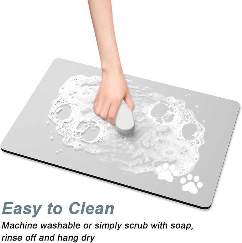 Rnivvi Dog Food Mat, 12" x 19" Footprint Absorbent Dog Cat Bowl Mat for Food and Water, Cute Anti-Slip Rubber Pet Feeding Rug Protect Floors, Puppy Placemat for Feeding & Watering Supplies, Gray - Image 5