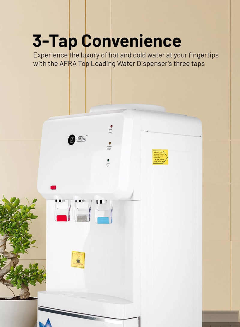 AFRA Water Dispenser with Bottom Refrigerator, 3 Taps, Hot & Cold Water, Rust-Proof Tank, Fast Cooling, Auto Thermostat, Overheat Protection | 660W | 2-Year Warranty - Image 2