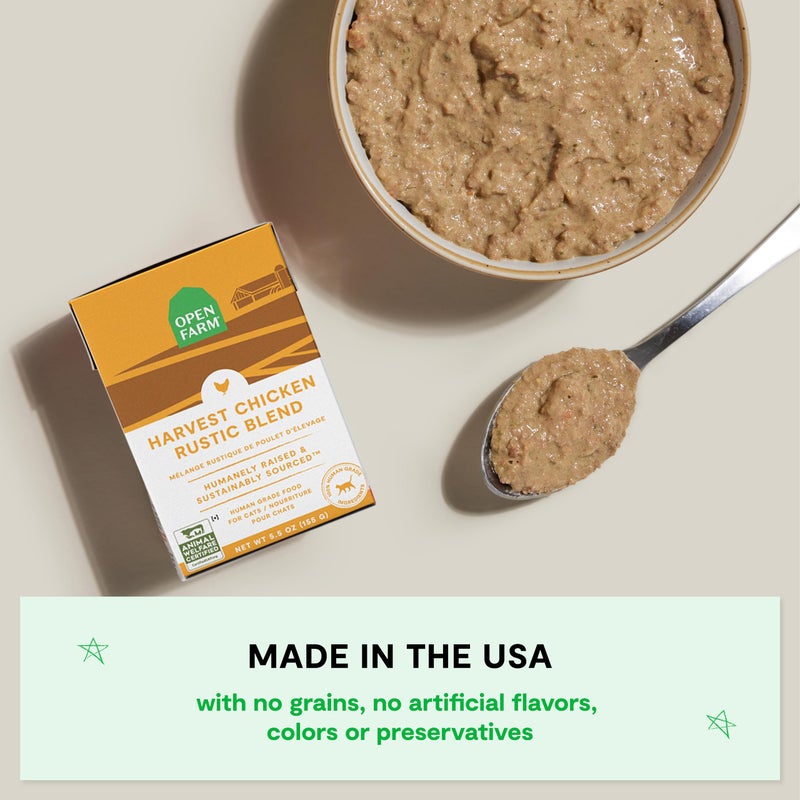 Open Farm Rustic Blend Wet Cat Food, Complete & Balanced Medley with Human-Grade Ingredients, Humanely-Raised Meat, Non-GMO Veggies & Bone Broth, Harvest Chicken Recipe, 5.5oz Packs (Case of 12) - Image 4