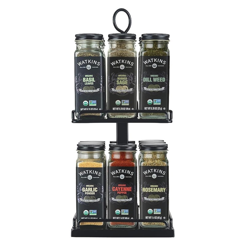Watkins Countertop Two Tier Rotating Spice Rack Includes 16 Organic Spices 16608 - Image 1