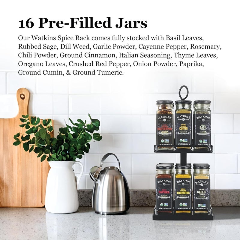 Watkins Countertop Two Tier Rotating Spice Rack Includes 16 Organic Spices 16608 - Image 5