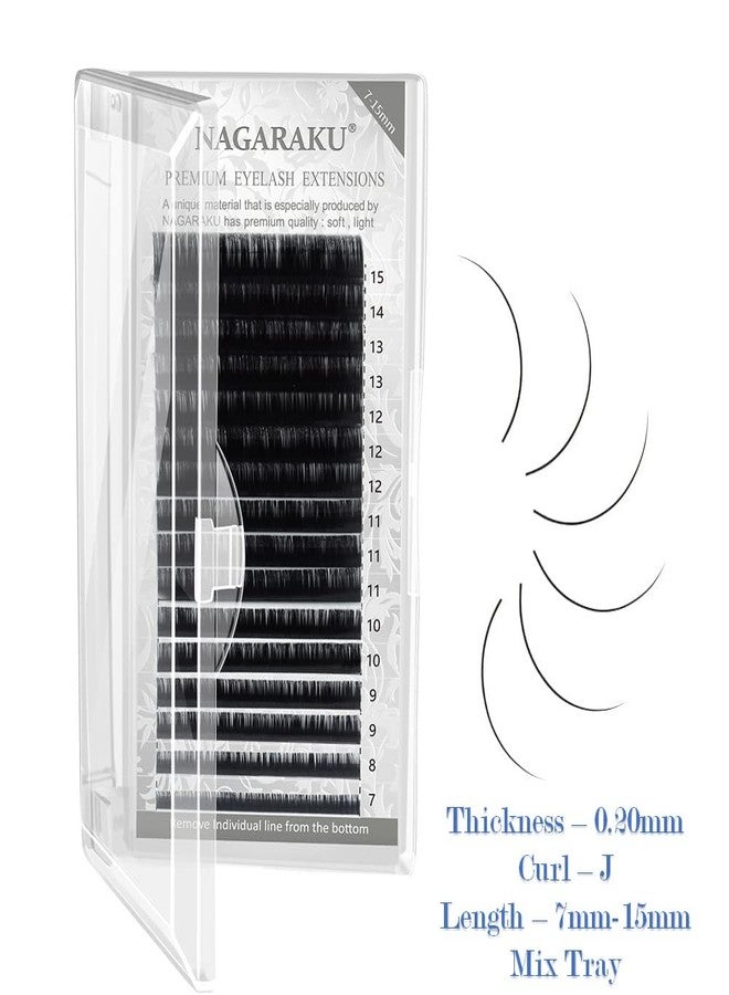 NAGARAKU Eyelash Extensions Individual Lashes 0.20 J curl 7-15mm Mix Tray Classic Matte Black Soft Natural 16 rows lash extensions - Image 2