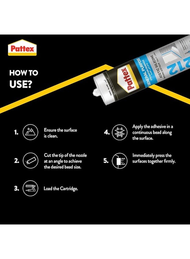 Pattex SL212 Silicone, 280 ml, White - Image 3