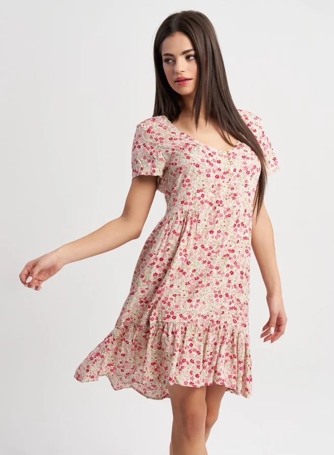 HaILYS Floral Print Short Sleeve Dress