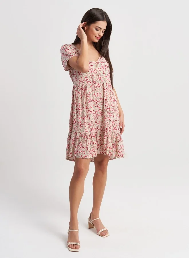 HaILYS Floral Print Short Sleeve Dress