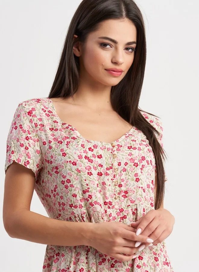 HaILYS Floral Print Short Sleeve Dress