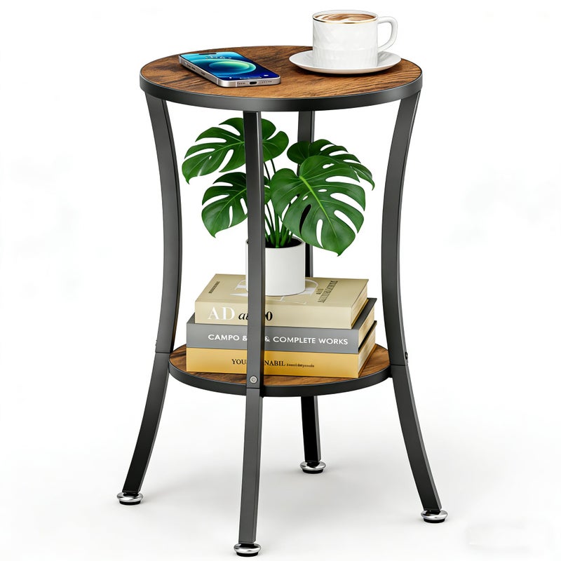 MISSLO Round End Table Living Room 2-Tier Small Side Table Sturdy Small Accent Tables Nightstand for Living Room, Bedroom, Brown - Image 1