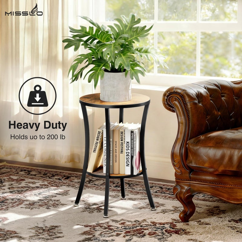 MISSLO Round End Table Living Room 2-Tier Small Side Table Sturdy Small Accent Tables Nightstand for Living Room, Bedroom, Brown - Image 4