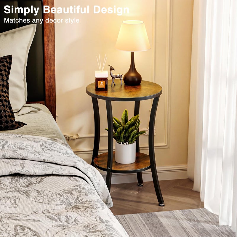 MISSLO Round End Table Living Room 2-Tier Small Side Table Sturdy Small Accent Tables Nightstand for Living Room, Bedroom, Brown - Image 5