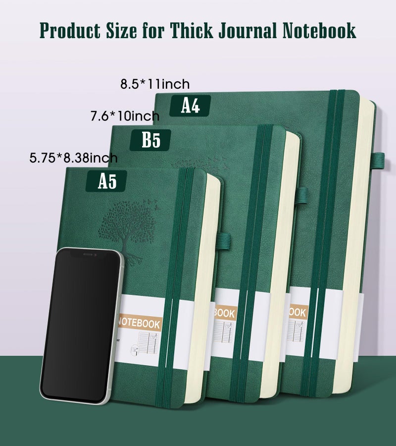 Ansopu Lined Journal Notebook -365 Pages A5 Thick Journals for Writing Ruled Notebook, Hardcover Leather Journal for Women Men Daily Journal Notebook for Work, Note Taking, 100Gsm Lined Paper( 5.75'' X 8.38'' Green) - Image 2