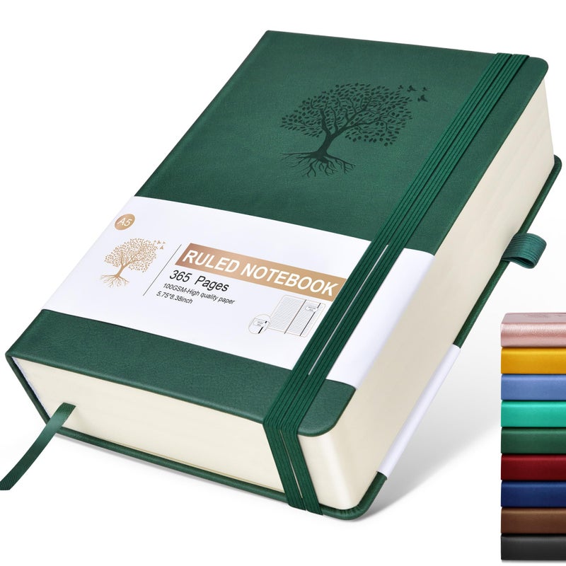 Ansopu Lined Journal Notebook -365 Pages A5 Thick Journals for Writing Ruled Notebook, Hardcover Leather Journal for Women Men Daily Journal Notebook for Work, Note Taking, 100Gsm Lined Paper( 5.75'' X 8.38'' Green) - Image 1