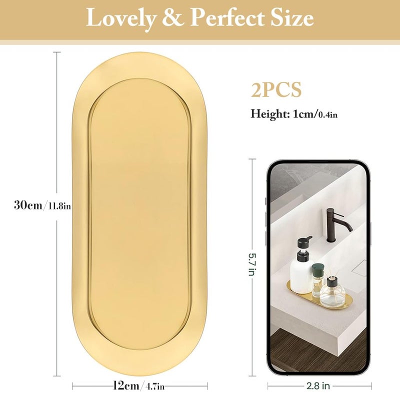 HASTHIP ® 2Pcs Enlarged Golden Rectangular Trays Stainless Steel Bathroom Tray Set,Multipurpose Organizer for Vanity,Makeup,Perfume,Jewelry,Skincare,Durable & Rustproof,Ideal for Home Décor,30x12cm - Image 3
