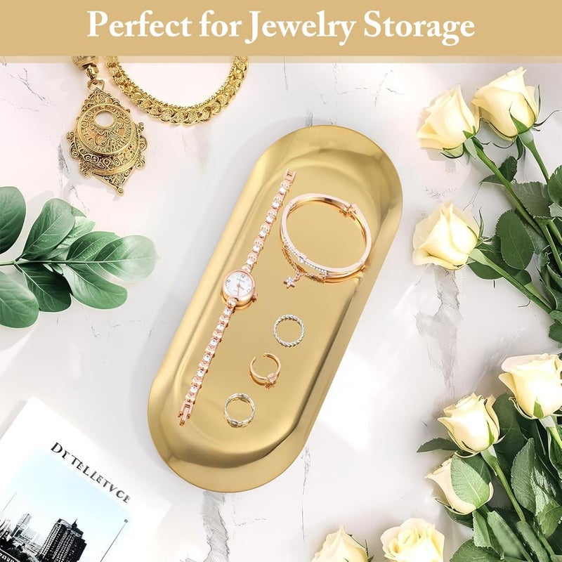 HASTHIP ® 2Pcs Enlarged Golden Rectangular Trays Stainless Steel Bathroom Tray Set,Multipurpose Organizer for Vanity,Makeup,Perfume,Jewelry,Skincare,Durable & Rustproof,Ideal for Home Décor,30x12cm - Image 4