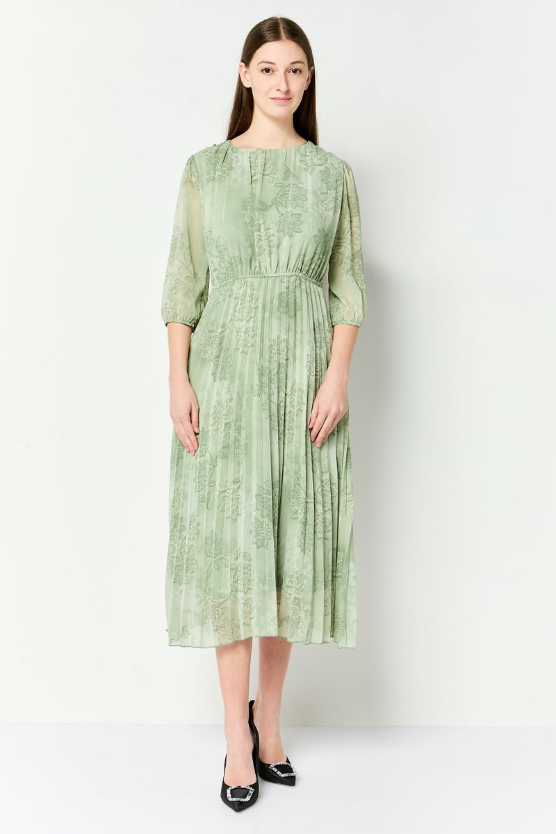 bebe Women Floral Print Midi Dress, Sage Green - Image 1