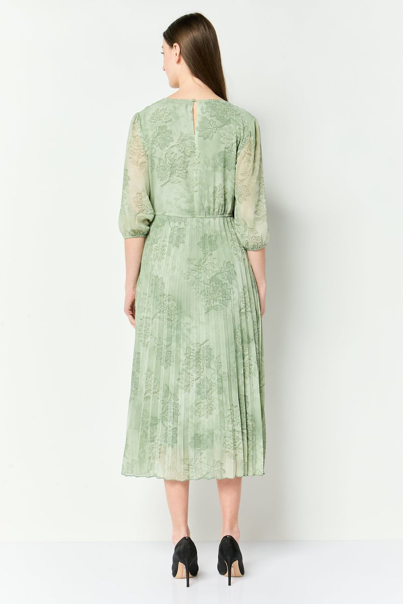 bebe Women Floral Print Midi Dress, Sage Green - Image 3