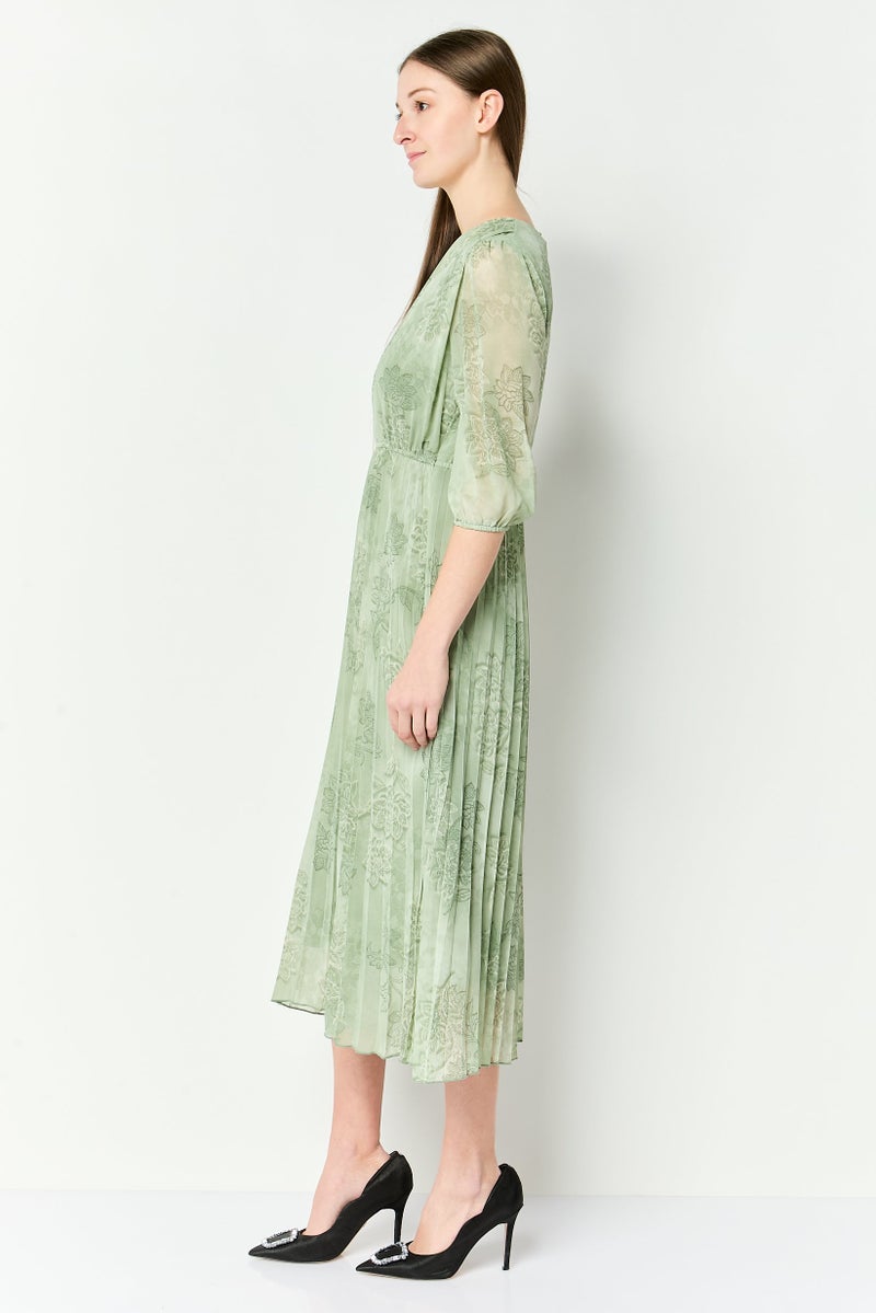 bebe Women Floral Print Midi Dress, Sage Green - Image 2