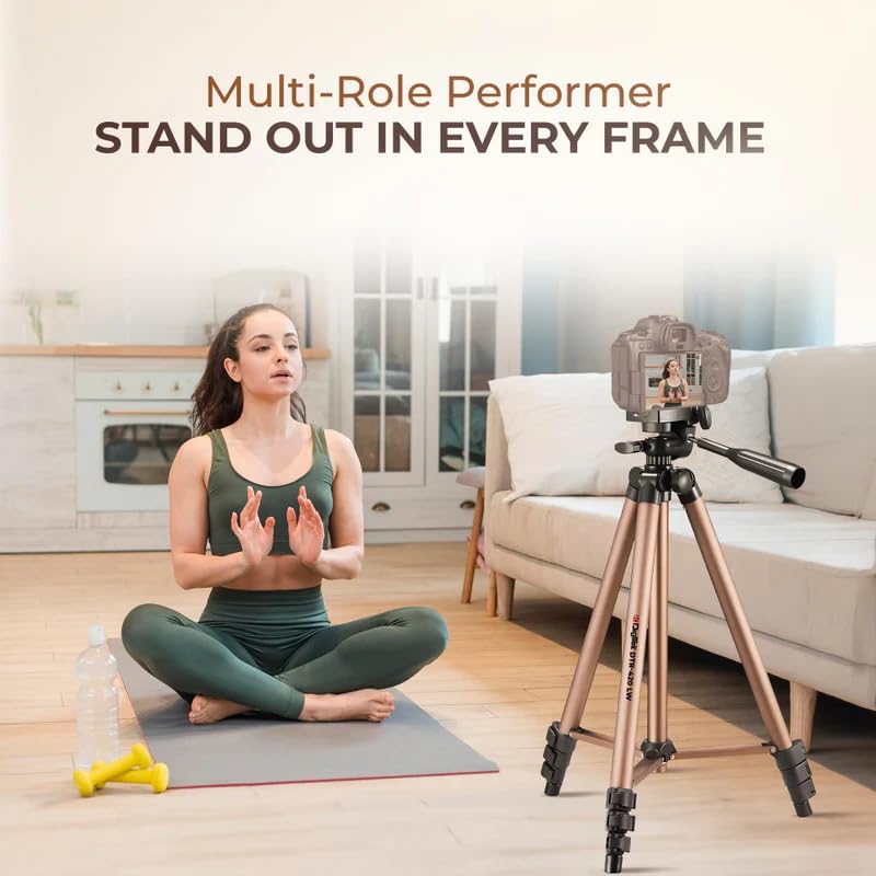 Digitek (DTR 420LW) حامل للكاميرا والهواتف الذكية مع حامل - ارتفاع أقصى 4.26 قدم، سعة تحميل 3 كجم، أرجل 4 أقسام، رأس ثلاثي الاتجاهات، لوحة إطلاق سريعة - مثالي للتصوير الفوتوغرافي والفيديو - Image 3