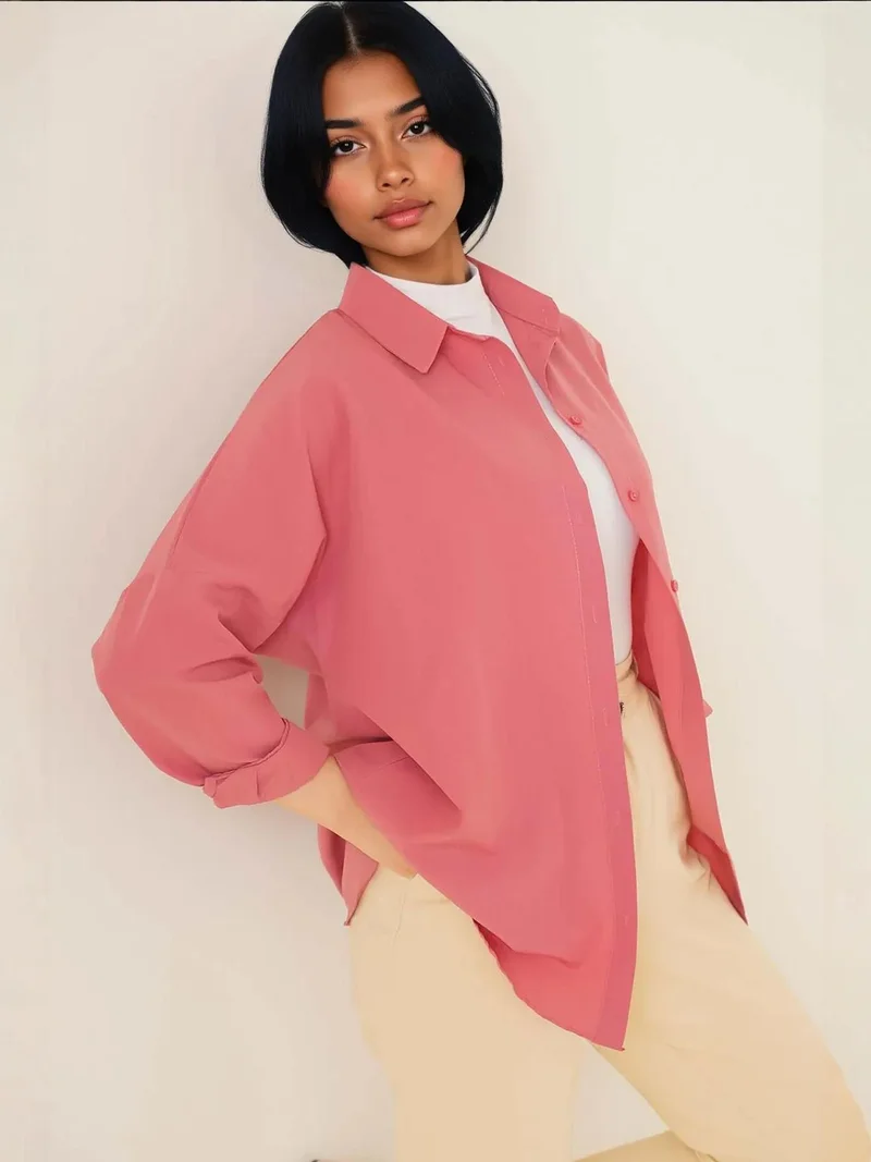 بيغ دارت قميص بوبلين بقصة مريحة مع إغلاق بأزرار