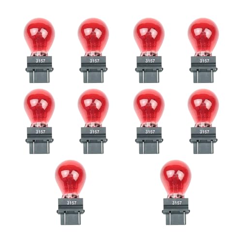 Tesnaao 10 Pack Car Instrument Light Bulb, 3157 Brake Light Bulb, 12 V 21/5 W Automobile Lighting Replacement Accessory, Universal for Most Cars, Trucks and Vans (Red) - Image 1