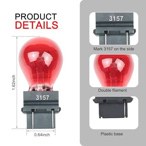 Tesnaao 10 Pack Car Instrument Light Bulb, 3157 Brake Light Bulb, 12 V 21/5 W Automobile Lighting Replacement Accessory, Universal for Most Cars, Trucks and Vans (Red) - Image 3