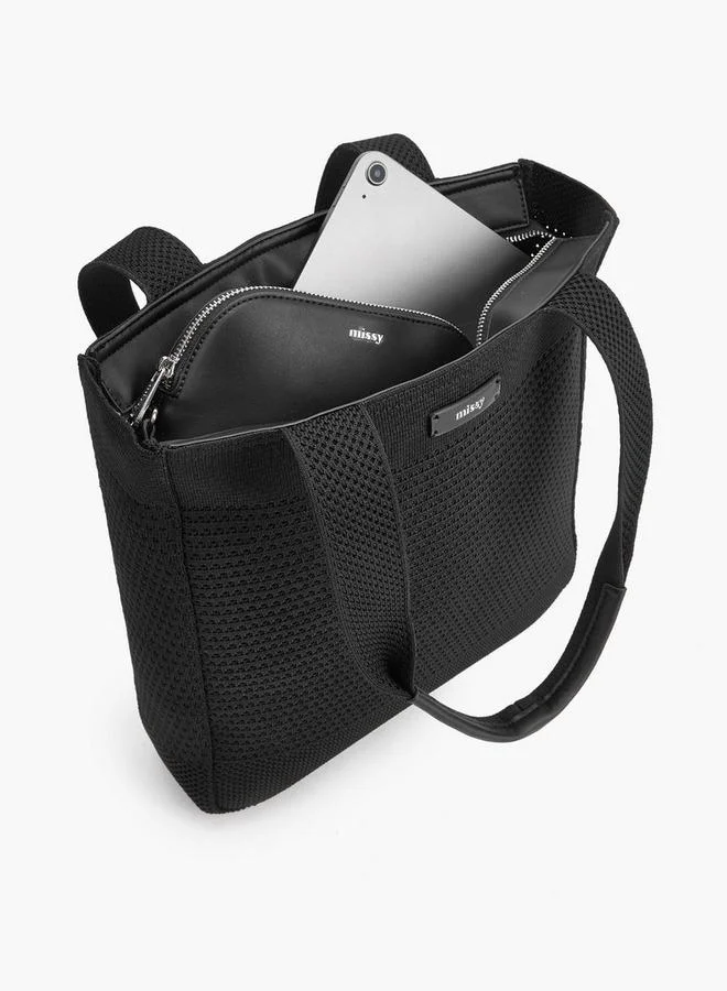 ميسي Textured Tote Bag With Pouch