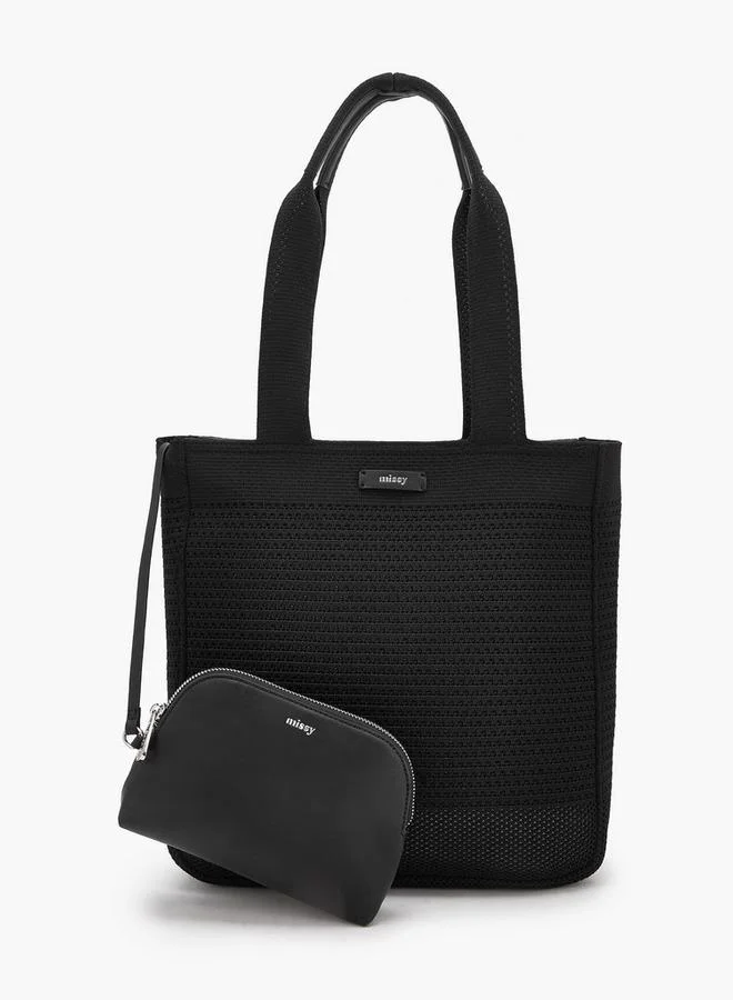 ميسي Textured Tote Bag With Pouch