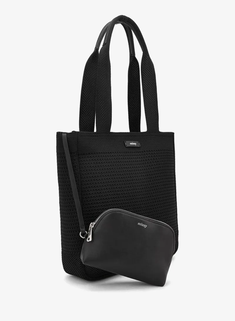 MISSY BLACK Textured Tote Bag With Pouch for Women | Best Price UAE