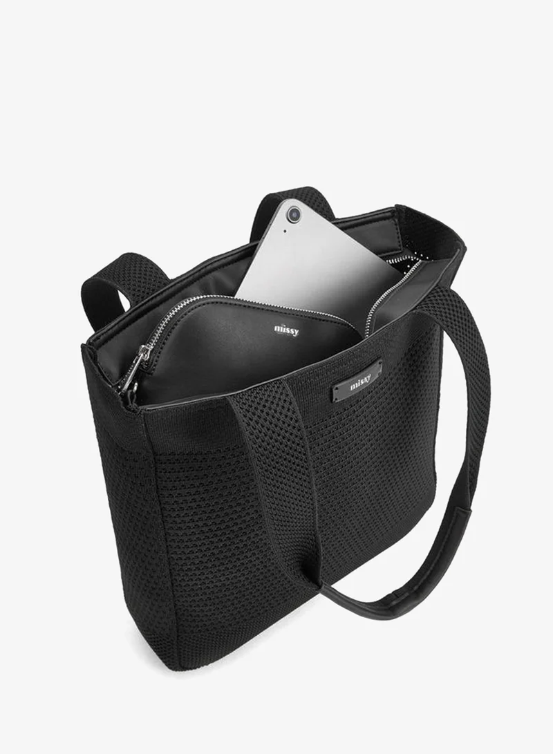 MISSY BLACK Textured Tote Bag With Pouch for Women | Best Price UAE