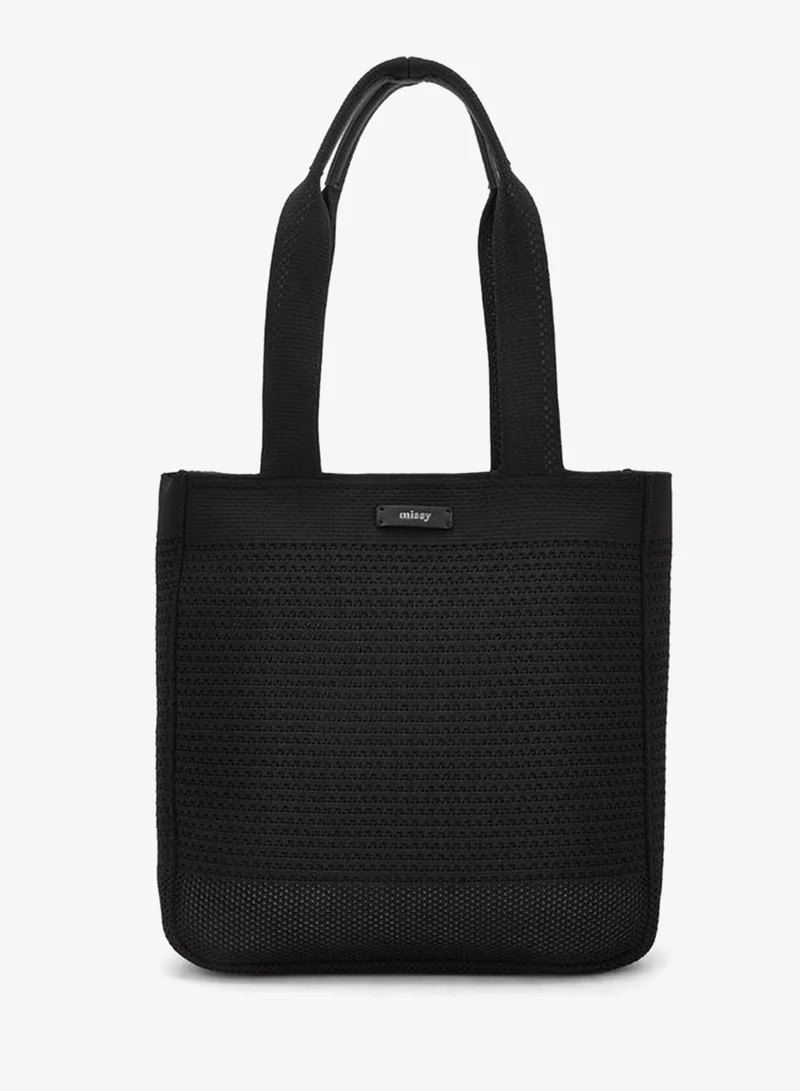 MISSY BLACK Textured Tote Bag With Pouch for Women | Best Price UAE