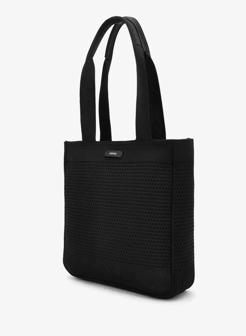 MISSY BLACK Textured Tote Bag With Pouch for Women | Best Price UAE