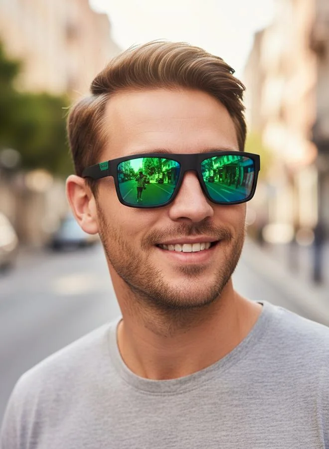 Take Two Men Green Mirrored Square Sunglasses