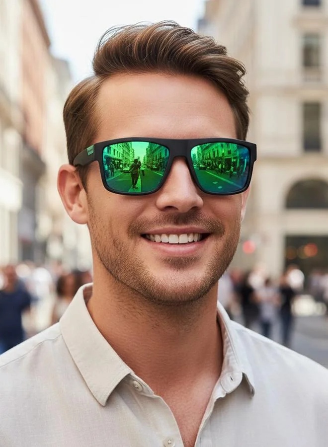 Take Two Men Green Mirrored Square Sunglasses