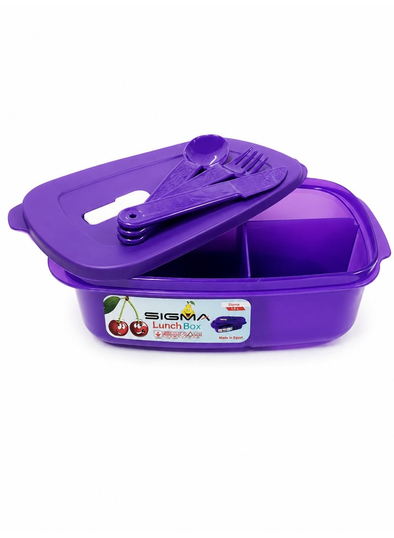 Title Sigma Lunch Box 1.5L with Spoon, Fork & Knife – Reusable Food Container with Secure Lid – Purple