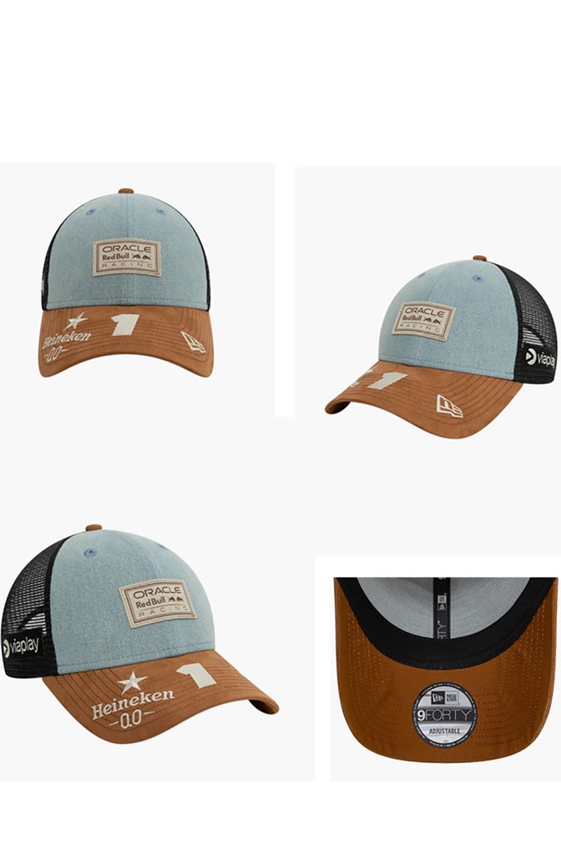 Red Bull قبعة تعاون أوراكل ريد بول ريسينغ، جينز أزرق فاتح مع حافة بنية