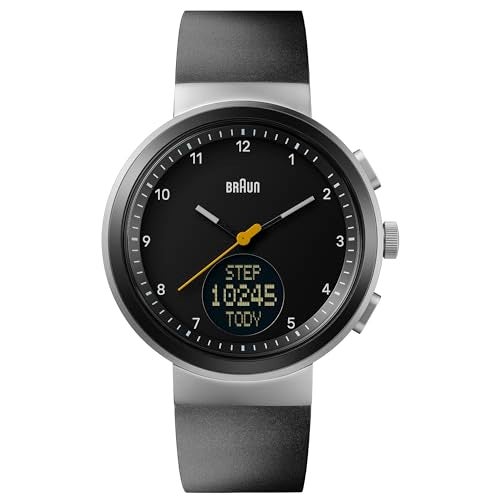 Braun Analogue Quartz Watch with Digital Display with Calendar and Step Count Black Dial and Black Silicone Rubber Strap 45mm Stainless Steel Case Model BN0299NBKBKG - Image 1