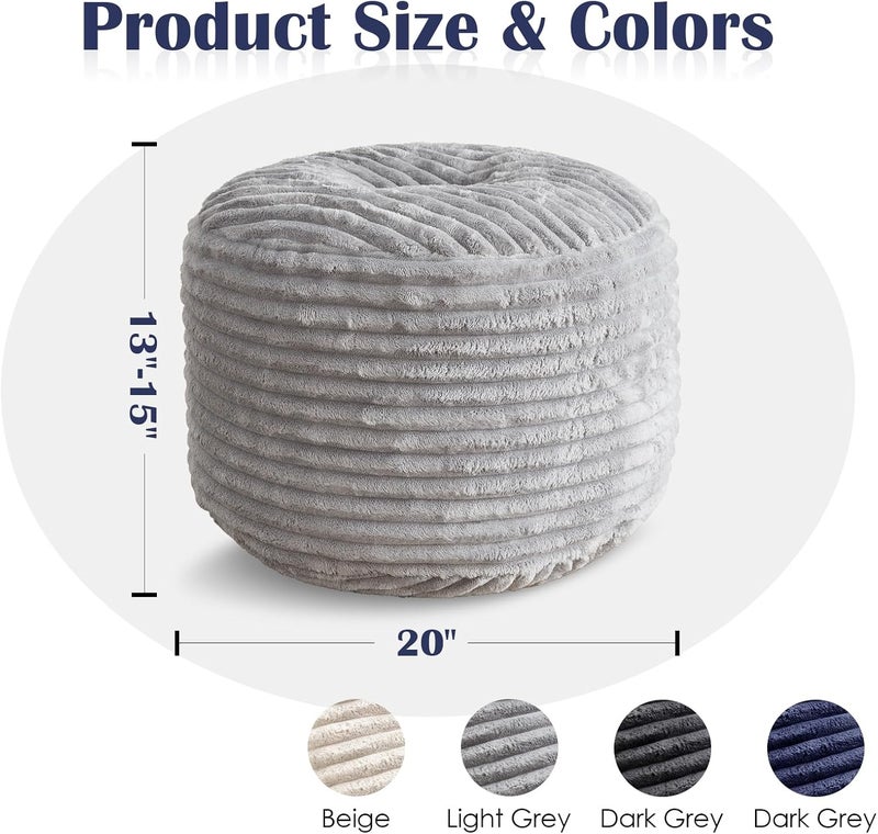 وسادة شورين المستديرة المحشوة، مسند قدم من الكوردوروي مع حشوة رغوية مقطعة، وسادة تخزين خفيفة وناعمة لغرفة المعيشة، وسائد أرضية للأريكة، 20 × 17 بوصة، رمادي فاتح - Image 2