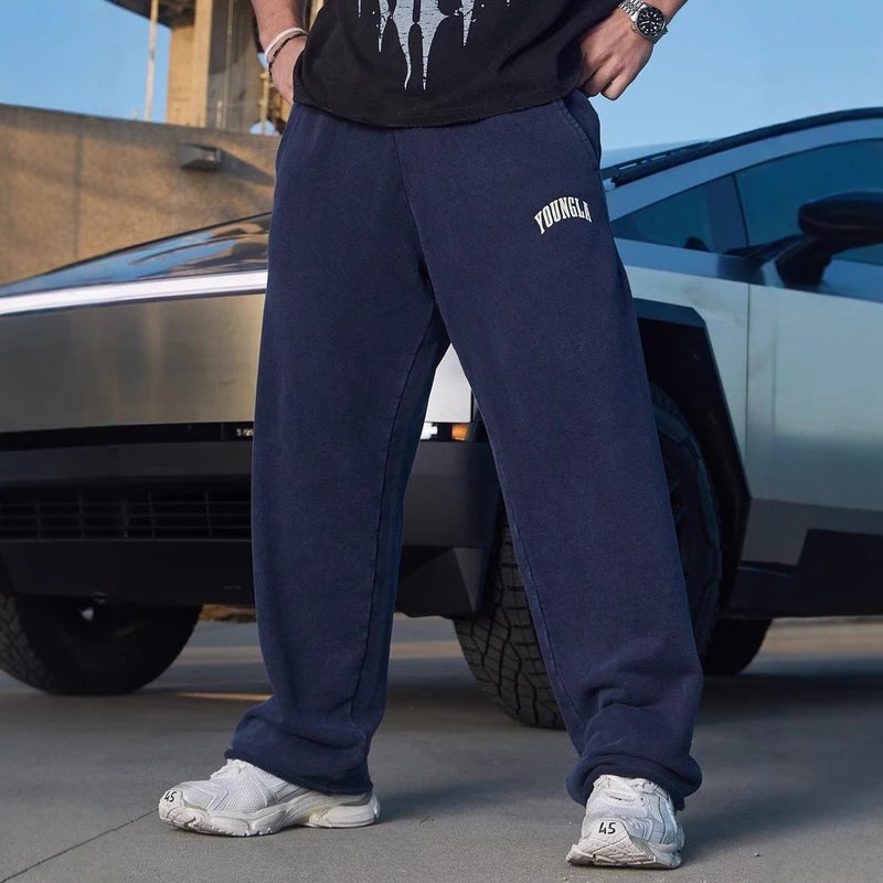 Cross-border New YOUNGLA Sports Pants Loose Straight Pants Mens Jogger Gym Sports Casual Pants Navy blue - Image 5