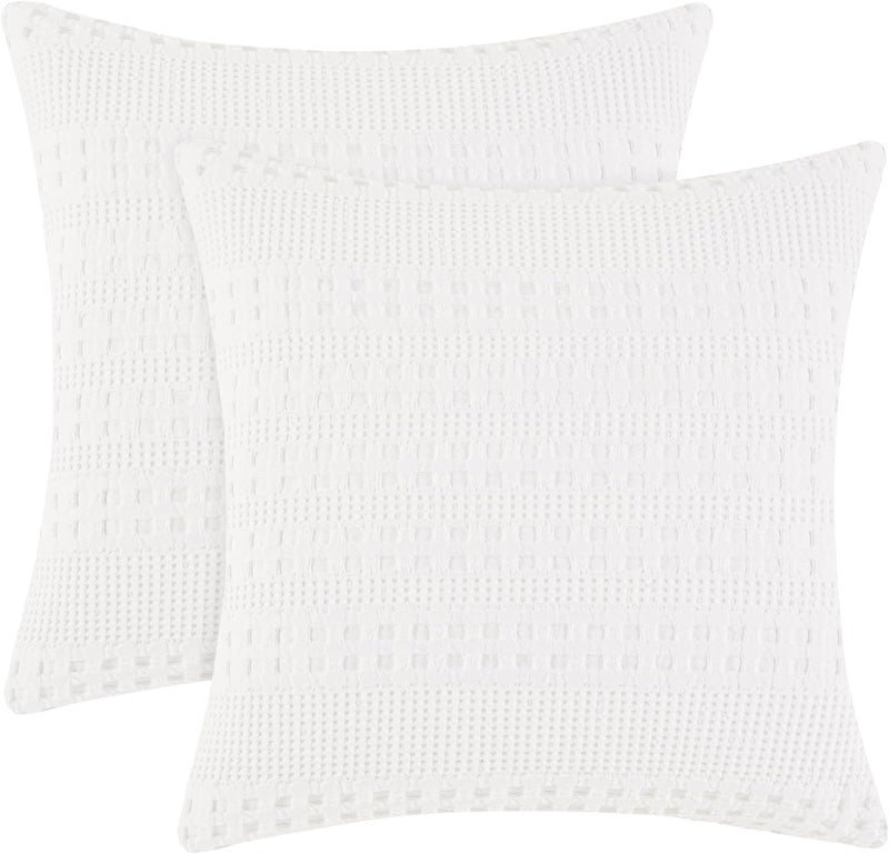 PHF 100% Cotton Waffle Weave Euro Sham Covers, 2 Pack 26" x 26" Bed Pillow Covers for Elegant Home Decor, No Filling, Luxury Aesthetic Soft Euro Pillow Cases for Bed, White - Image 1