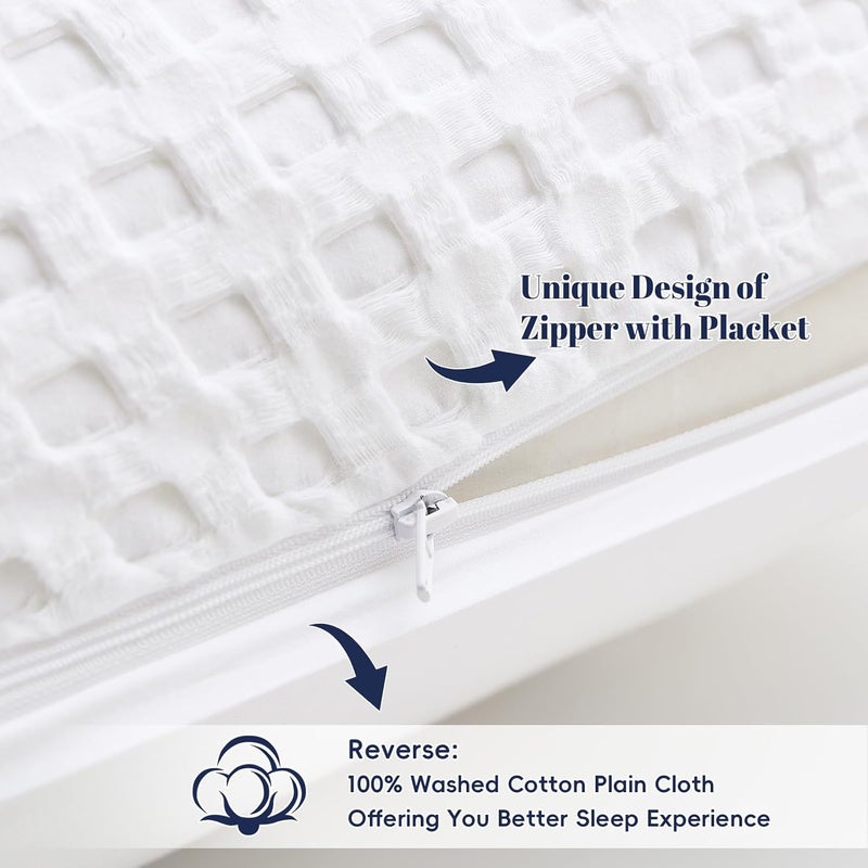 PHF 100% Cotton Waffle Weave Euro Sham Covers, 2 Pack 26" x 26" Bed Pillow Covers for Elegant Home Decor, No Filling, Luxury Aesthetic Soft Euro Pillow Cases for Bed, White - Image 4