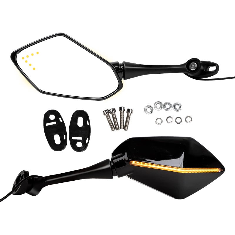 Minho LED Racing Rearview Mirrors black Motorcycle Convex Side Mirror with Turn Signal for Sport Bike Honda CBR600RR 20032011 CBR1000RR 20042007