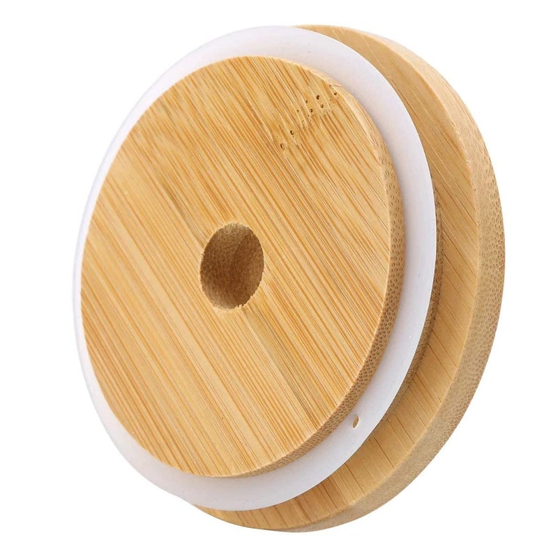 TOUSHI 4 Pack 86mm Wide Mouth Bamboo Mason Jar Lids with Straw Hole Reusable Bamboo Caps Leak-Proof Glass Canning Drinking Storage Jars Lid - Image 3
