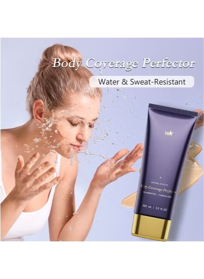 دبليو مستحضر تغطية الجسم المثالي، مكياج مقاوم للماء للساقين والجسم، مكياج لتغطية الوشم، 103 مل (إشراقة دافئة) - Image 3