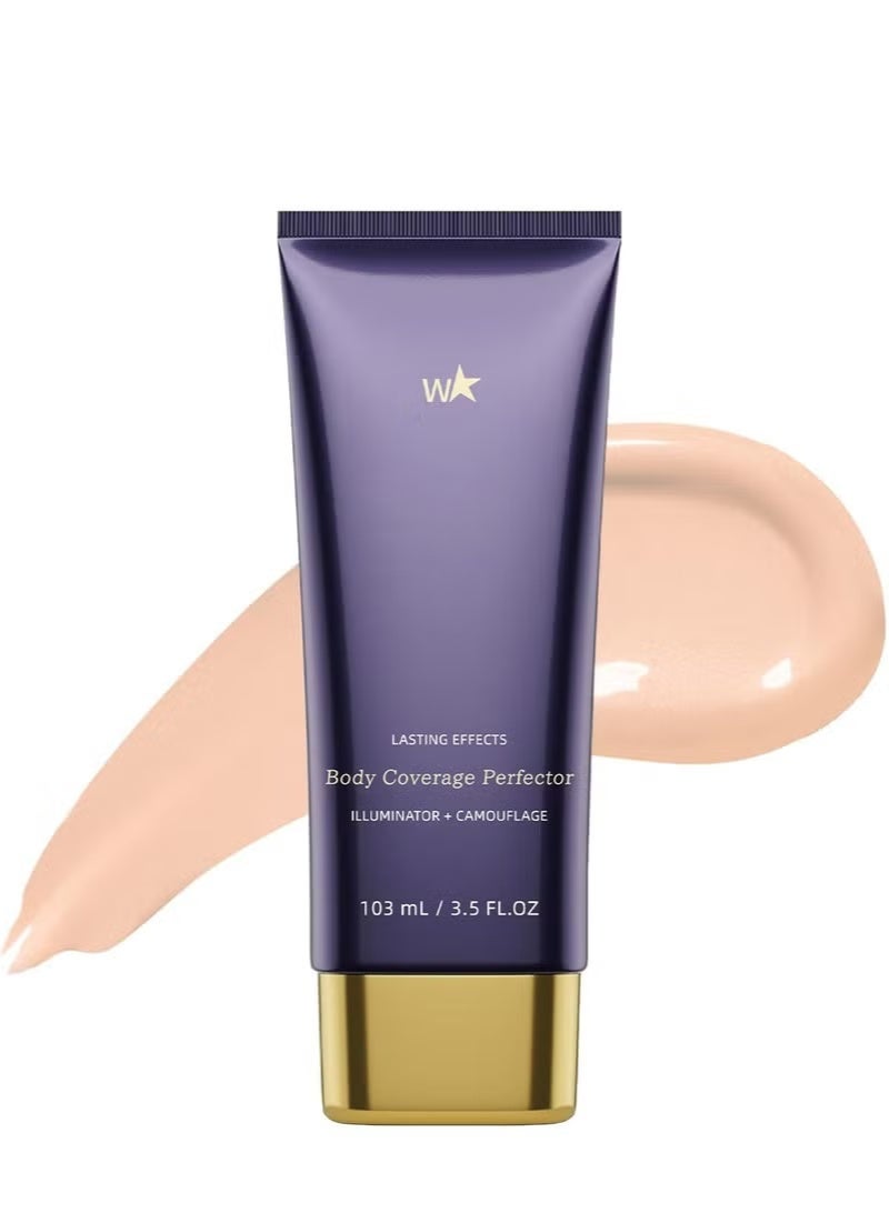 دبليو مستحضر تغطية الجسم المثالي، مكياج مقاوم للماء للساقين والجسم، مكياج لتغطية الوشم، 103 مل (إشراقة دافئة) - Image 1