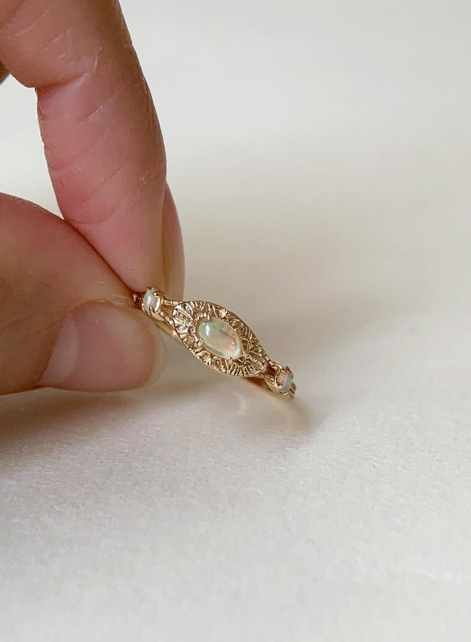 Yeslady خواتم وعد دائمة للنساء YESLADY حلقة أوبال ذهبية قابلة للتكديس بسيطة بثلاثة أحجار مجوهرات خطوبة زفاف عتيقة مقاس 6.5 - Image 5