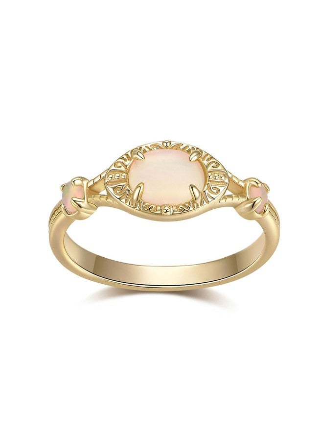 Yeslady خواتم وعد دائمة للنساء YESLADY حلقة أوبال ذهبية قابلة للتكديس بسيطة بثلاثة أحجار مجوهرات خطوبة زفاف عتيقة مقاس 6.5 - Image 1