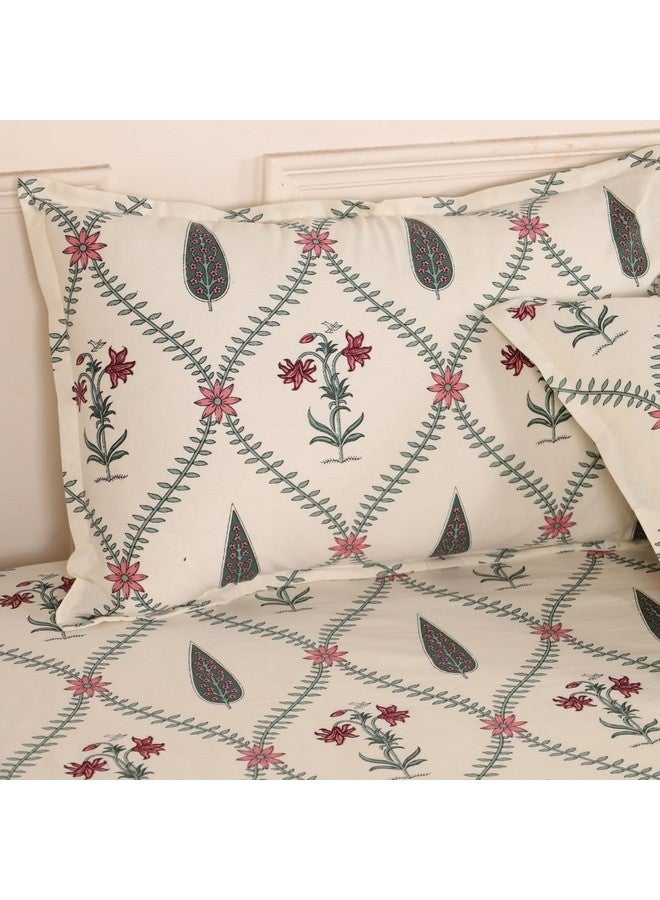 Peepul Tree Pure Cotton Hand-Block Printed Jaipuri Double Bedsheet Set with 2 Pillow Covers | Queen Size | Hand Printed Geometric Design (Cypress Pink, Queen) - Image 2