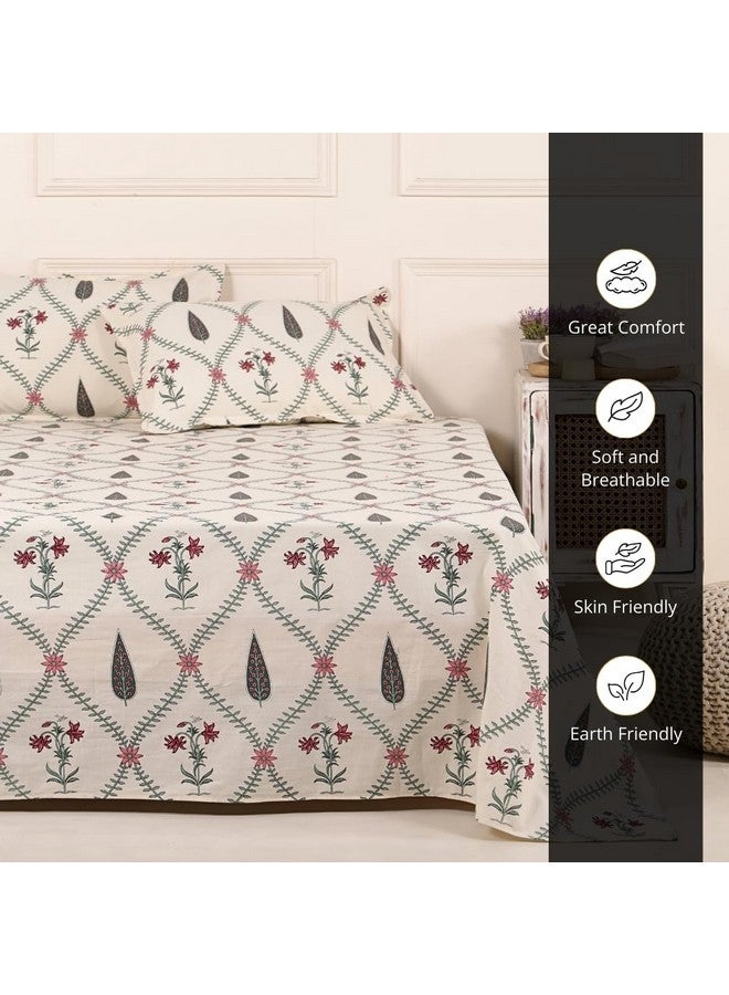 Peepul Tree Pure Cotton Hand-Block Printed Jaipuri Double Bedsheet Set with 2 Pillow Covers | Queen Size | Hand Printed Geometric Design (Cypress Pink, Queen) - Image 5