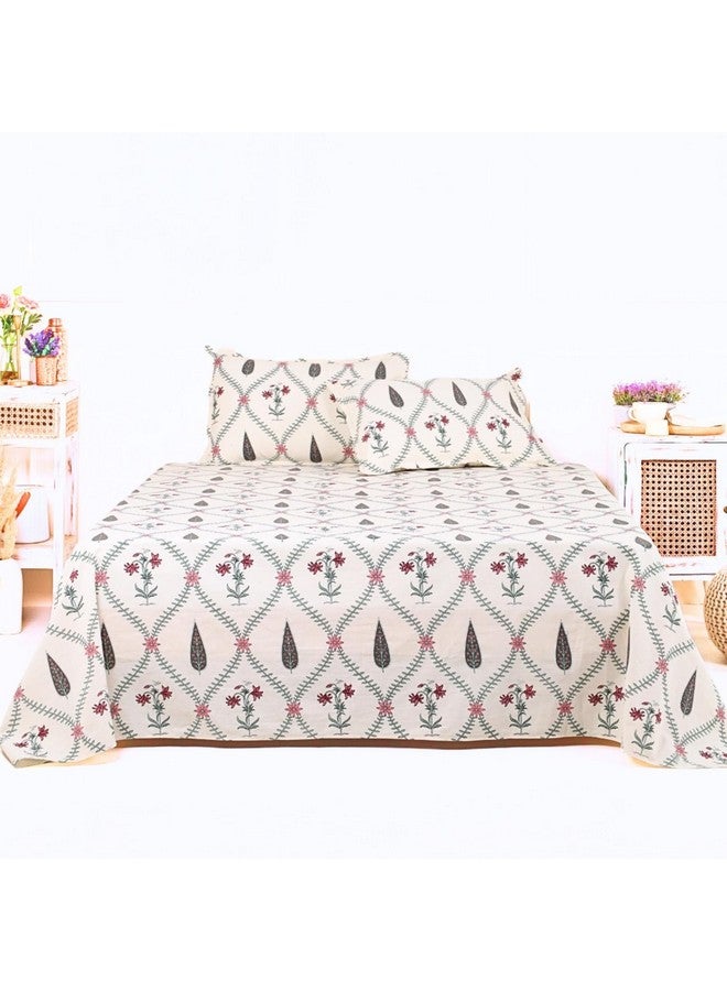 Peepul Tree Pure Cotton Hand-Block Printed Jaipuri Double Bedsheet Set with 2 Pillow Covers | Queen Size | Hand Printed Geometric Design (Cypress Pink, Queen) - Image 1