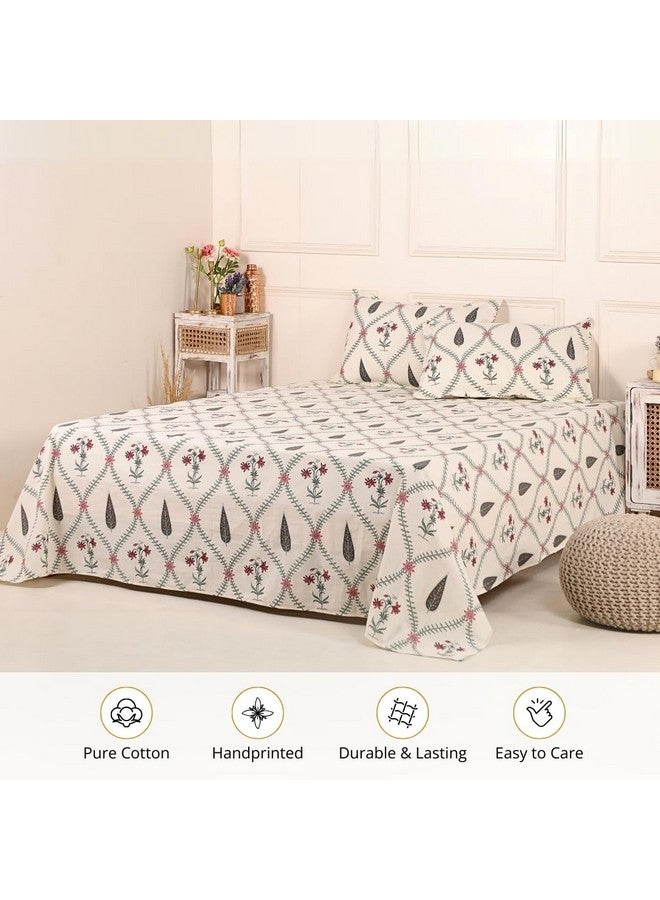 Peepul Tree Pure Cotton Hand-Block Printed Jaipuri Double Bedsheet Set with 2 Pillow Covers | Queen Size | Hand Printed Geometric Design (Cypress Pink, Queen) - Image 3