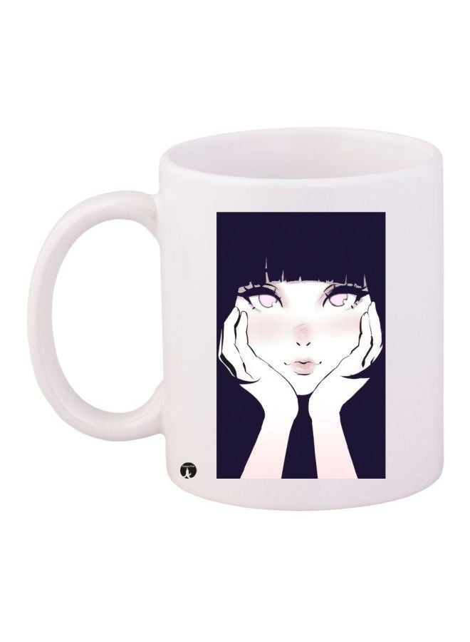 RYN Cartoon Printed Coffee Mug White/Black/Pink 11ounce